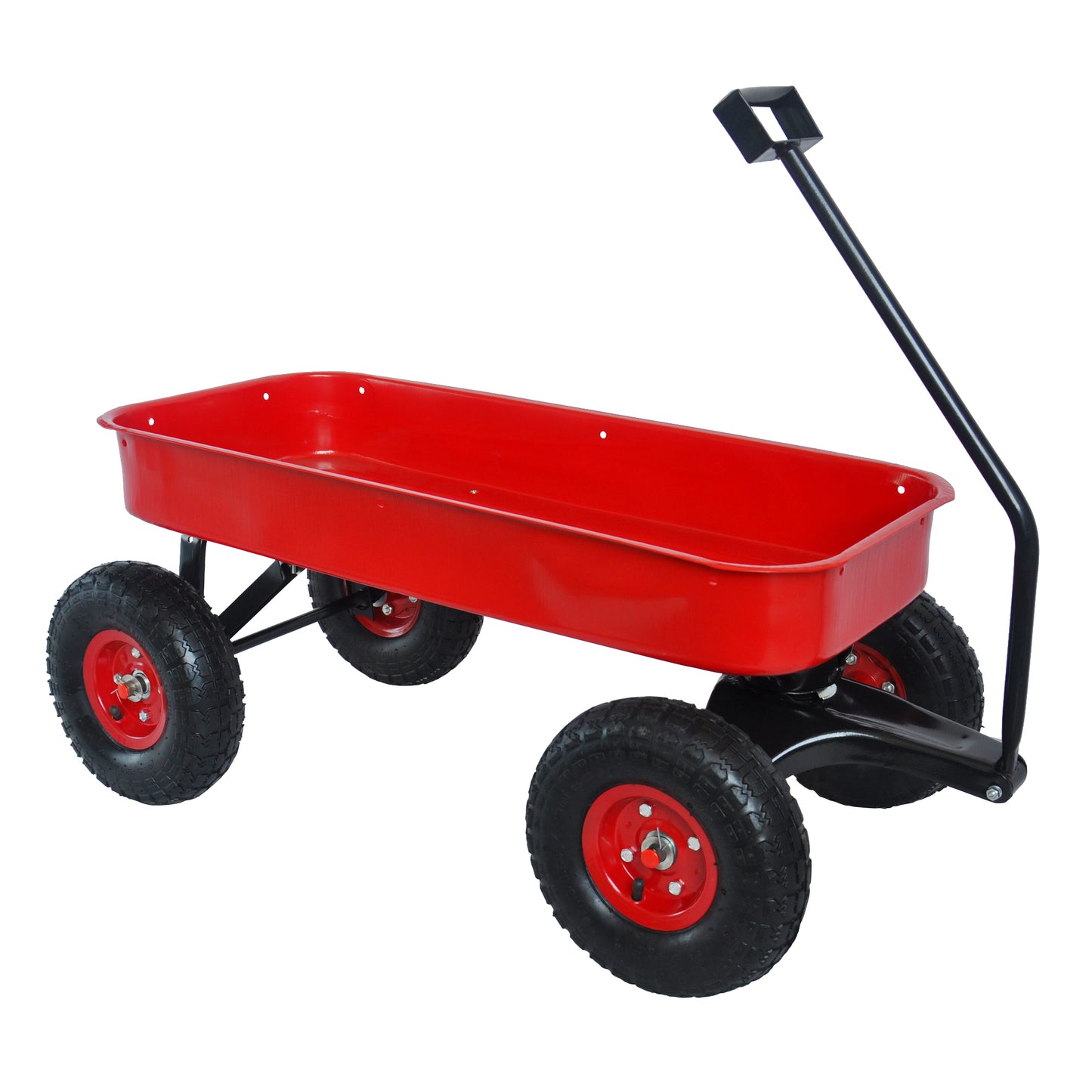 Outdoor Wagon All Terrain Pulling w/Wood Railing Air Tires Children Kid Garden(Red)