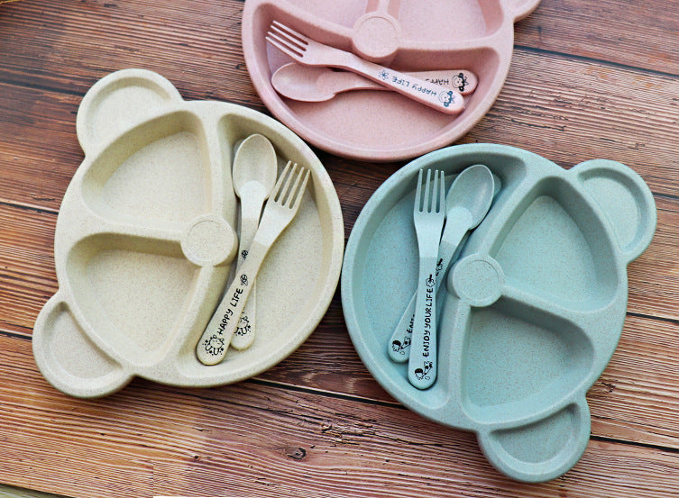 Baby Bowl Spoon Fork Feeding Food Tableware Cartoon Panda Kids Dishes Baby Eating Dinnerware Set Anti-hot Training Bowl Spoon