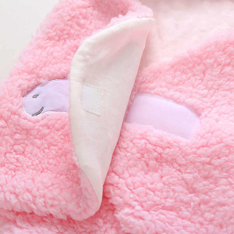 Infant Baby Soft Winter Style Plush Swaddle Cartoon Quilt Blanket And Feet Gown