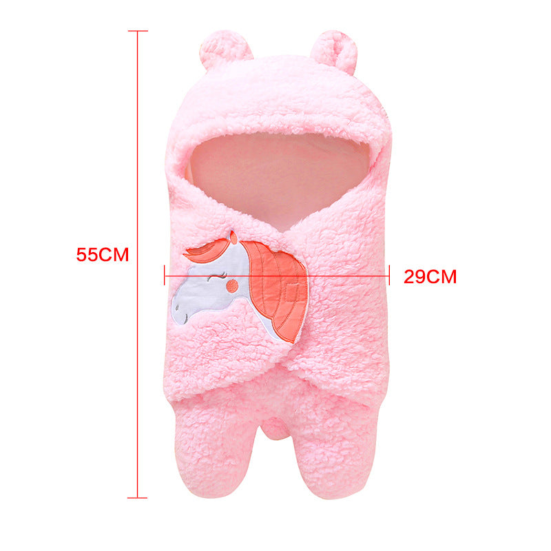 Infant Baby Soft Winter Style Plush Swaddle Cartoon Quilt Blanket And Feet Gown