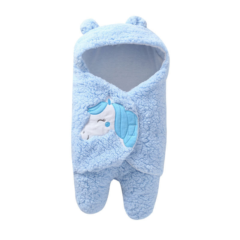 Infant Baby Soft Winter Style Plush Swaddle Cartoon Quilt Blanket And Feet Gown