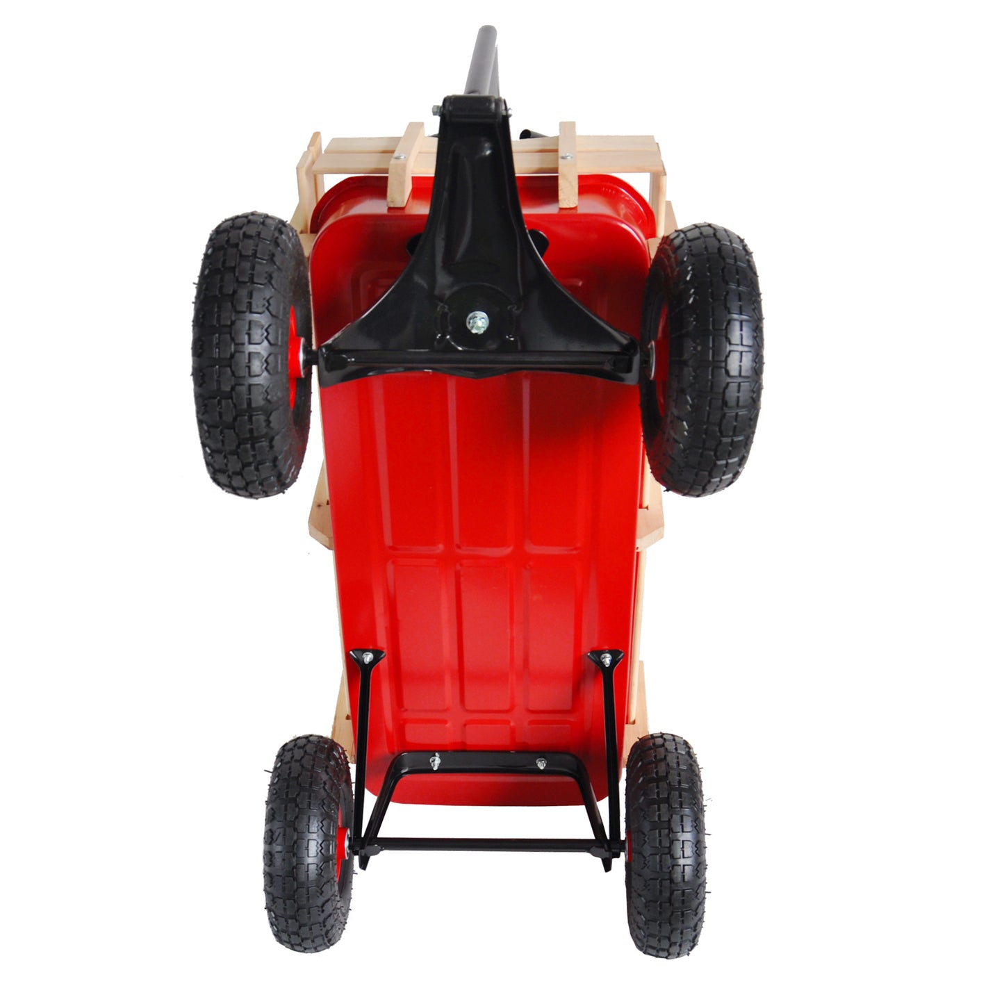 Outdoor Wagon All Terrain Pulling w/Wood Railing Air Tires Children Kid Garden(Red)