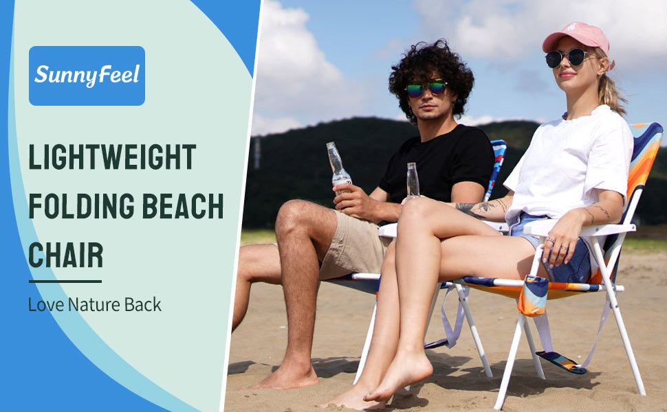 Folding Beach Chair Lightweight, Portable Sand Chair For Adults Heavy Duty 300 LBS With Cup Holders, Foldable High Camping Lawn Chairs For CampOutdoorPicnicConcertSports