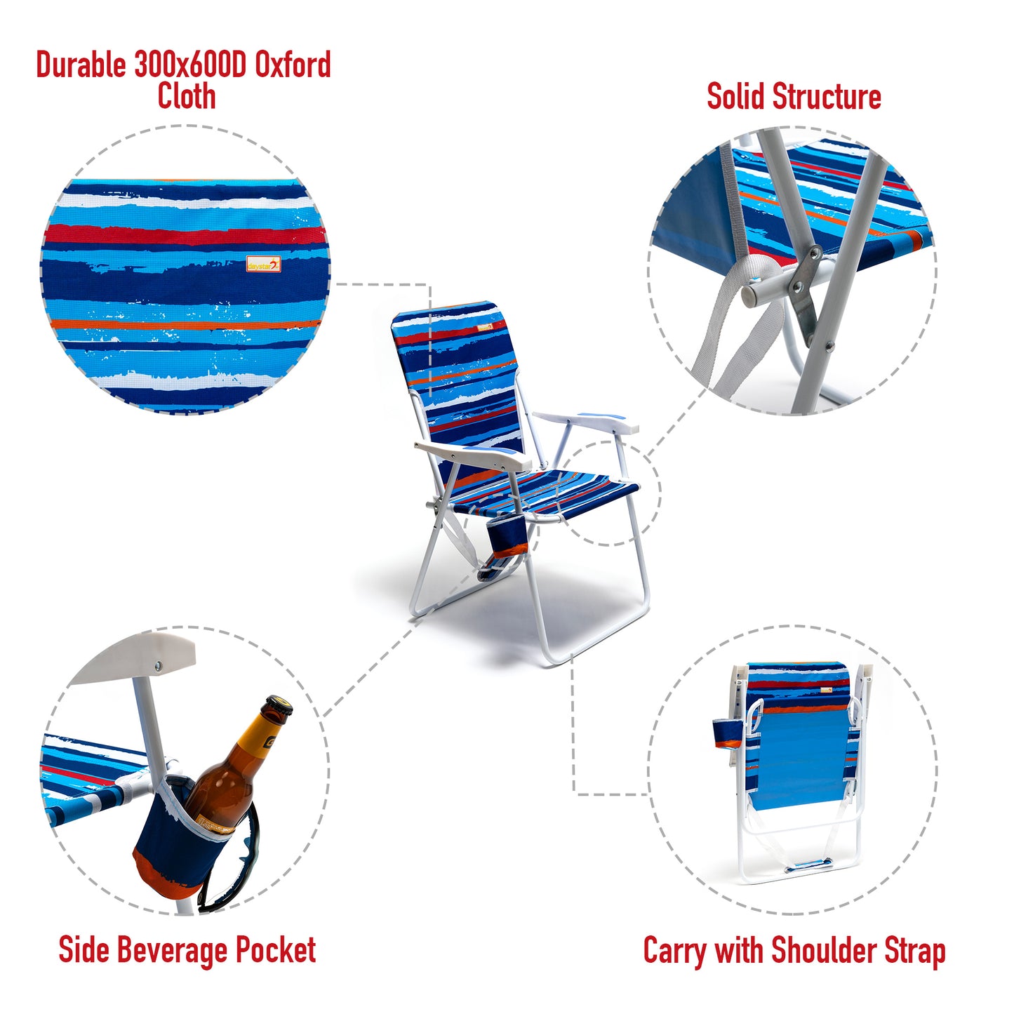 Folding Beach Chair Lightweight, Portable Sand Chair For Adults Heavy Duty 300 LBS With Cup Holders, Foldable High Camping Lawn Chairs For CampOutdoorPicnicConcertSports