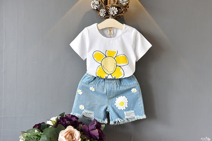 Girls two-piece summer children's clothing girls short-sleeved T-shirt