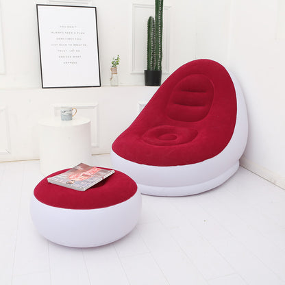 Flocking Inflatable Sofa Lazy Sofa Bed With Footstool Outdoor Foldable Portable Recliner