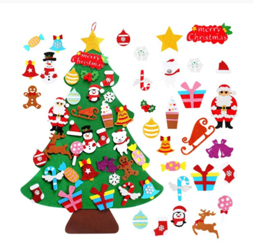 DIY Felt Christmas Tree New Year Toddler Kids Handmade Gift Toys Door Wall Hanging Ornaments Holiday Party Home Decor Set