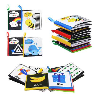 Baby Visual Excitement Cloth Book Montessori Baby Toys Black White Enlightenment Educational Rattle Book Toy Toddler Sensory Toy