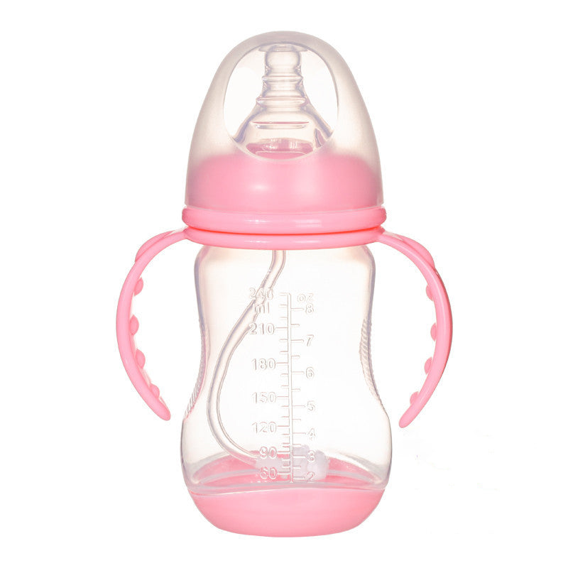 Wide Caliber PP Baby Bottle Anti-colic With Handle Straw Baby Feeding Bottle 180 240ML Optional Bulk