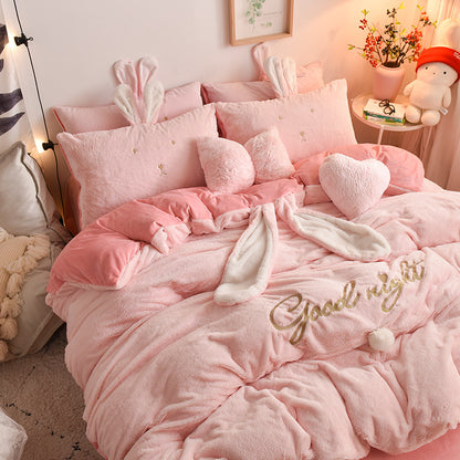 Tutu Velvet Four-piece Princess Style Baby Velvet Bed Sheet Duvet Cover Girl Heart Coral Velvet Warm Bedding Thickening