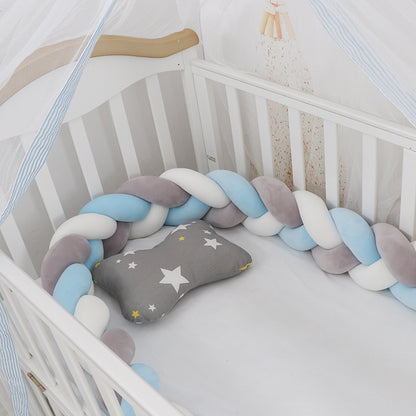 Heightening Baby Braided Crib Bumpers Knot Long Pillow Cushion Bedding Room Dector