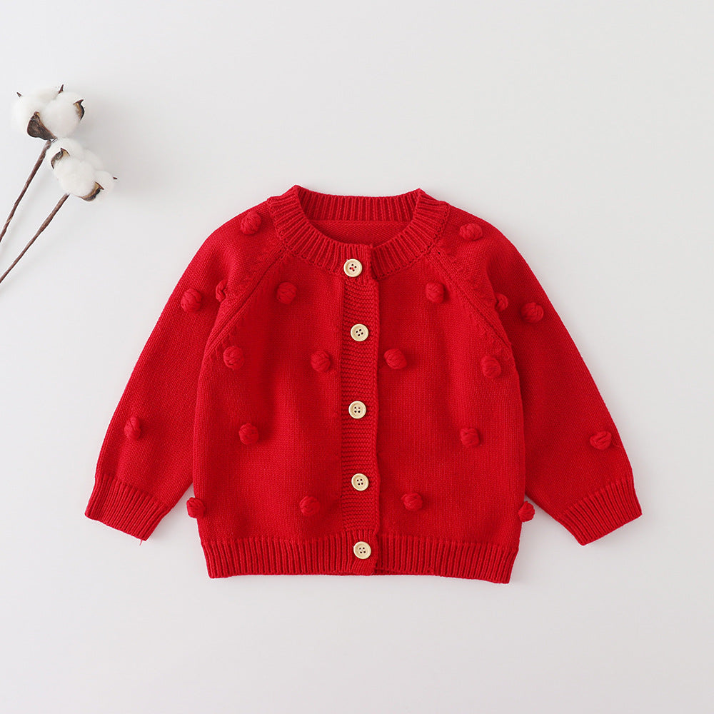 Solid Sweet Net Colour Mesh Knitted Jacket Long Sleeve Newborn Children's Clothing