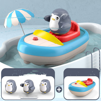 Toddler Bath Toys Squirting Penguin Electric Boat Toy With 3 Penguins Sprinklers Automatic Sprinkler Bathtub Toys For Baby Toddler Bath Toys Squirting Penguin Electric Boat Toy