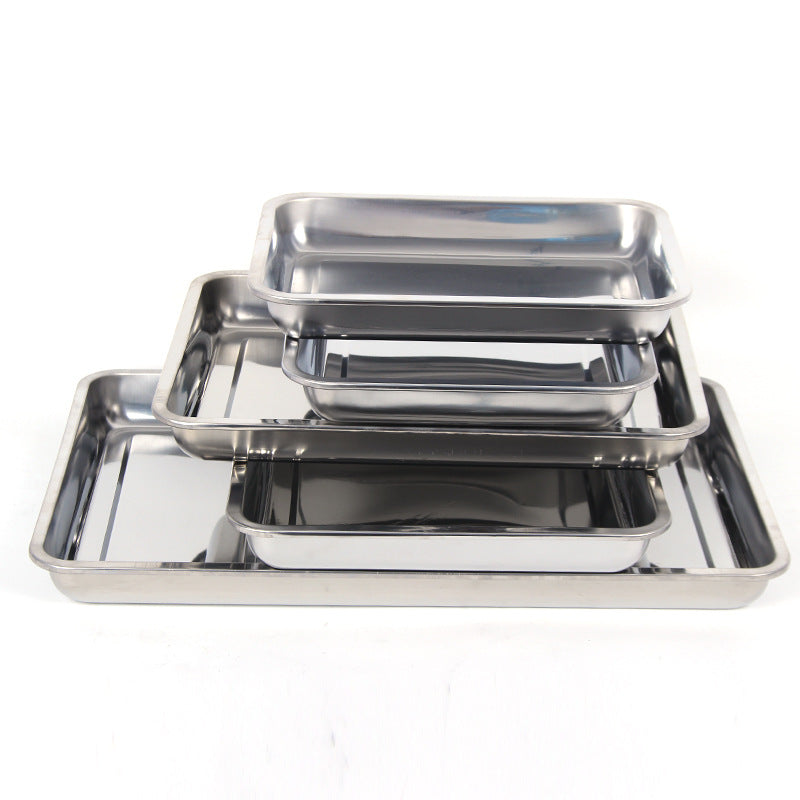 Stainless Steel Storage Trays Square Plate Thickening Pans Rectangular Tray Barbecue Deep Rice Dishes Bbq Kitchen Accessories