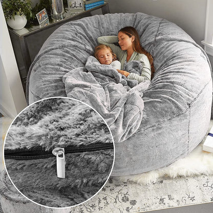 Bean Bag Chair Coverit Was Only A Cover, Not A Full Bean BagChair Cushion, Big Round Soft Fluffy PV Velvet Sofa Bed Cover, Living Room Furniture, Lazy Sofa Bed Cover,5ft Snow Gray