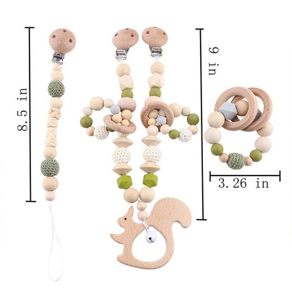 Baby Wooden Teether Soother Chain Set