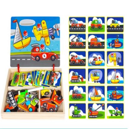 Wooden Magnetic Puzzle Toys Children 3D Puzzle Box Figure Animals Circus Writing Drawing Board Learning Education Toys For Kids