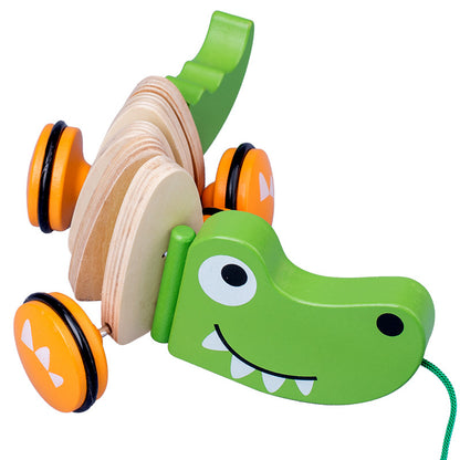 Wooden Animal Puppy Crocodile Trailer Children's Cartoon Parent-child Toddler Car Baby 3-6 Years Old Educational Toys