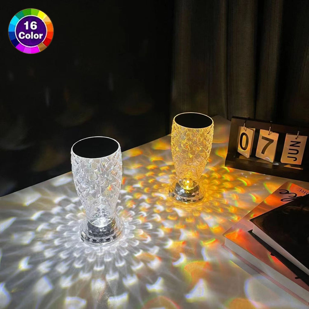 Fish Scale Lamp With USB Port LED Rechargeable Touch Night Light Crystal Lamp For Bedroom Living Room Party Dinner Home Decor Creative Lights