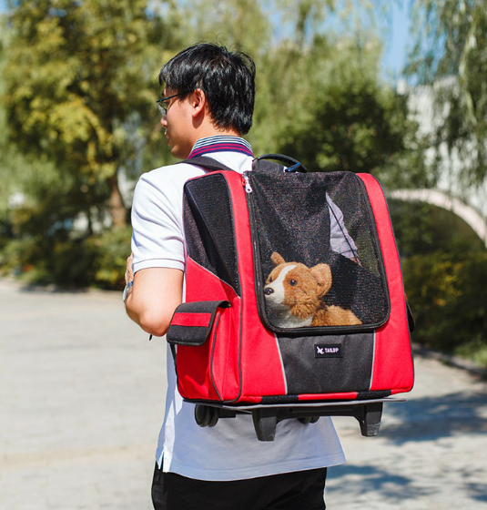 Small Pet Wheel Carrier Dog Cat Portable Strollers Backpack Breathable Puppy Roller Luggage Car Travel Transport Bag