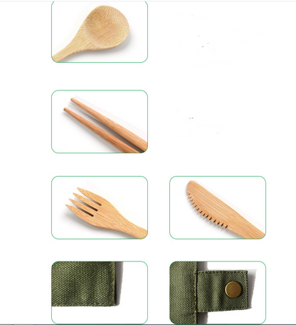 Bamboo Utensils Wooden Travel Cutlery Set Reusable Utensils With Pouch Camping Utensils Zero Waste Fork Spoon Knife Flatware Set