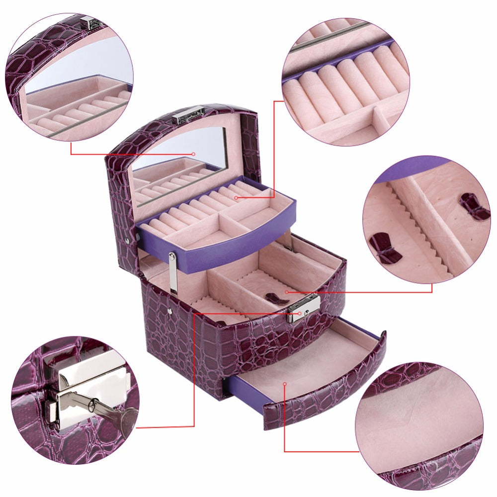 3 Layers Jewelry Boxes And Packaging Leather Makeup Organizer Storage Box Container Case Gift Box Women Cosmetic Casket