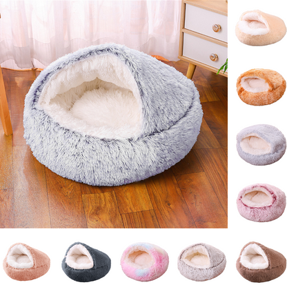 Deep Sleep Half-pack Semi-enclosed Dual-use Plush Round Pet Bed