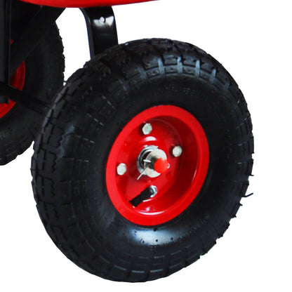 Outdoor Wagon All Terrain Pulling w/Wood Railing Air Tires Children Kid Garden（Red）