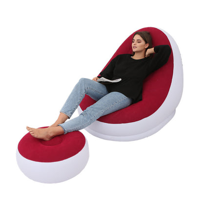 Flocking Inflatable Sofa Lazy Sofa Bed With Footstool Outdoor Foldable Portable Recliner