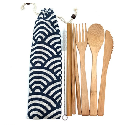 Bamboo Utensils Wooden Travel Cutlery Set Reusable Utensils With Pouch Camping Utensils Zero Waste Fork Spoon Knife Flatware Set