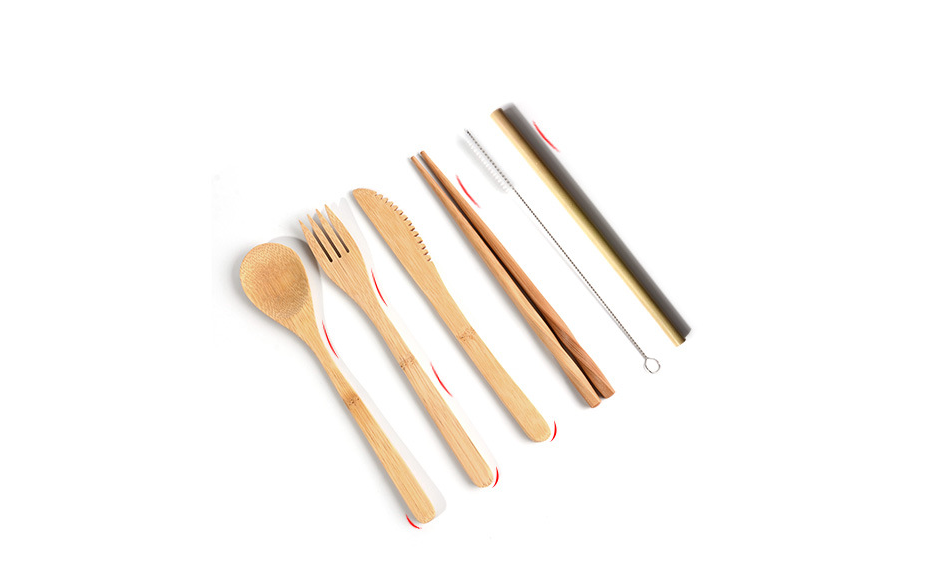 Bamboo Utensils Wooden Travel Cutlery Set Reusable Utensils With Pouch Camping Utensils Zero Waste Fork Spoon Knife Flatware Set