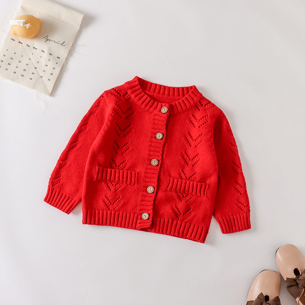 Solid Sweet Net Colour Mesh Knitted Jacket Long Sleeve Newborn Children's Clothing