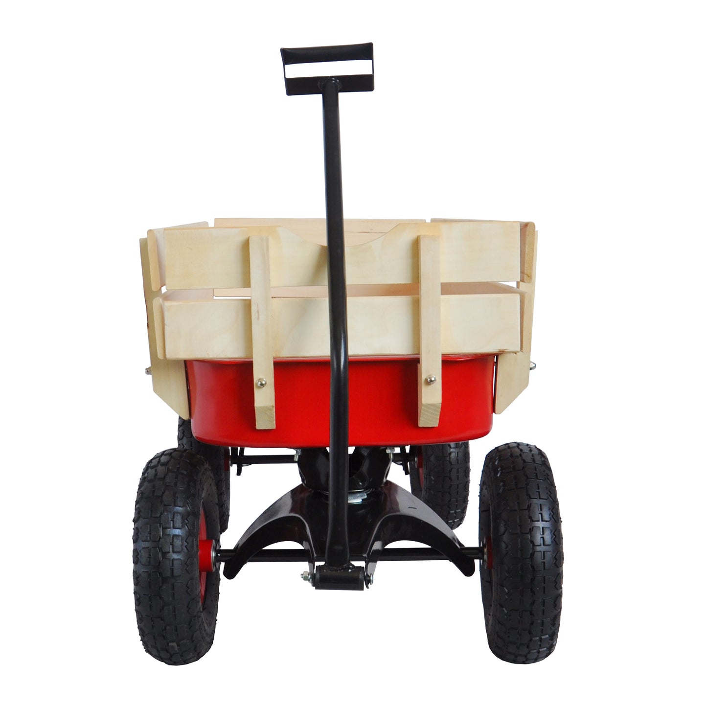 Outdoor Wagon All Terrain Pulling w/Wood Railing Air Tires Children Kid Garden（Red）