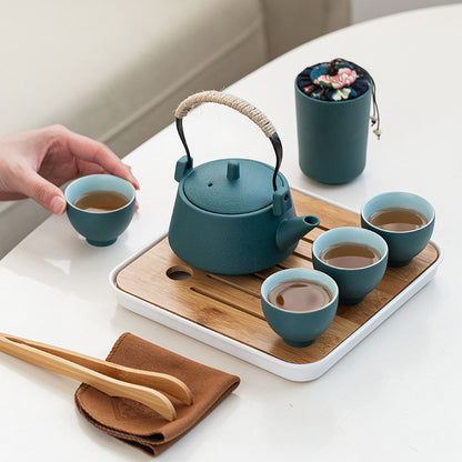 Stoneware Handle Pot With One Pot And Four Cups Outdoor Travel Tea Set