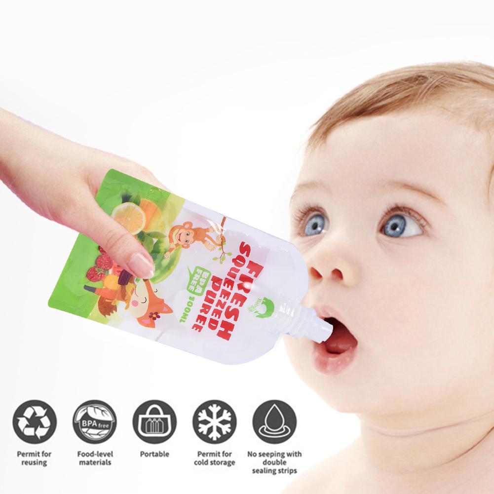 Baby Can Re-use The Food Supplement Bag For Self-made Puree Sucking Music