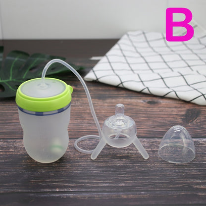 250ml Baby Bottle Kids Cup Silicone Sippy Children Training Cute Baby Drinking Water Straw Feeding Bottle Hands-free Bottle