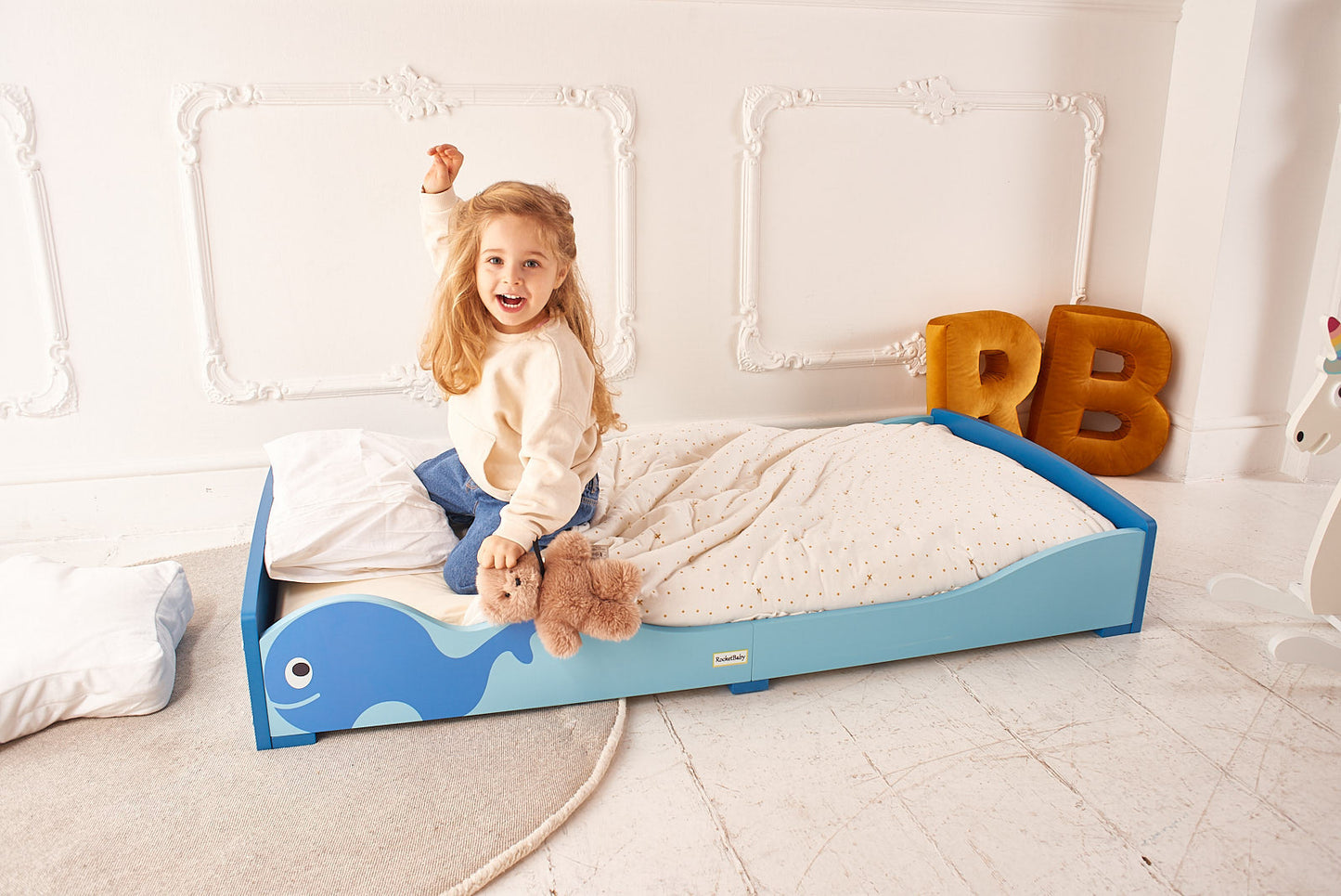 Low Kids Bed Montessori Blue Whale-3