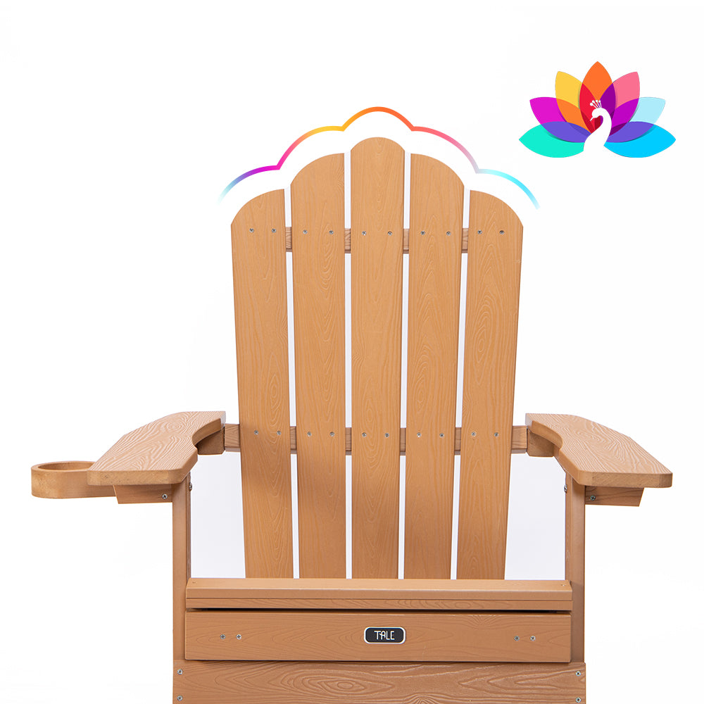 TALE Folding Adirondack Chair With Pullout Ottoman With Cup Holder, Oaversized, Poly Lumber,  For Patio Deck Garden, Backyard Furniture, Easy To Install,.Banned From Selling On Amazon