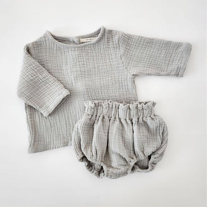 Newborn Neutral Male And Female Baby Thin Cotton Yarn Casual Long Sleeve Cardigan Shirt Shorts