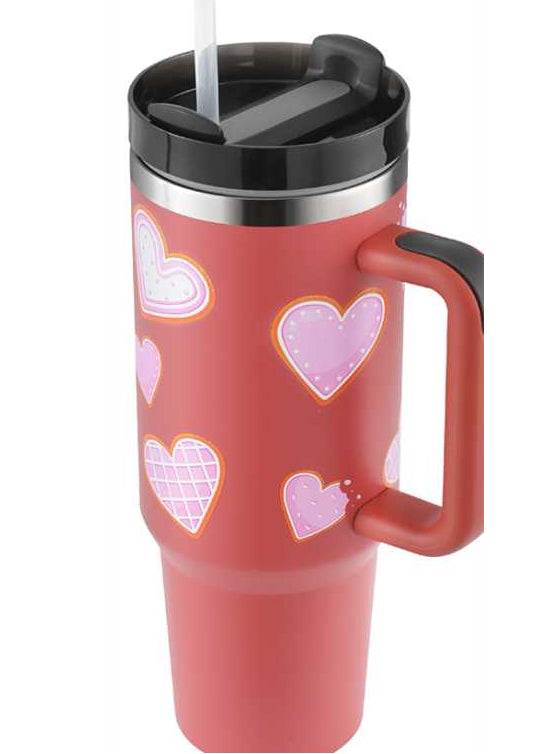 Valentines Day Gift Thermal Mug 40oz Straw Coffee Insulation Cup With Handle Portable Car Stainless Steel Water Bottle LargeCapacity Travel BPA Free Thermal Mug