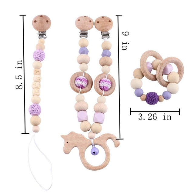 Baby Wooden Teether Soother Chain Set