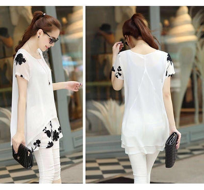 Summer Clothing New Short Sleeve Women's Clothing Embroidered Chiffon Shirt Plump Girls Plus Size Women