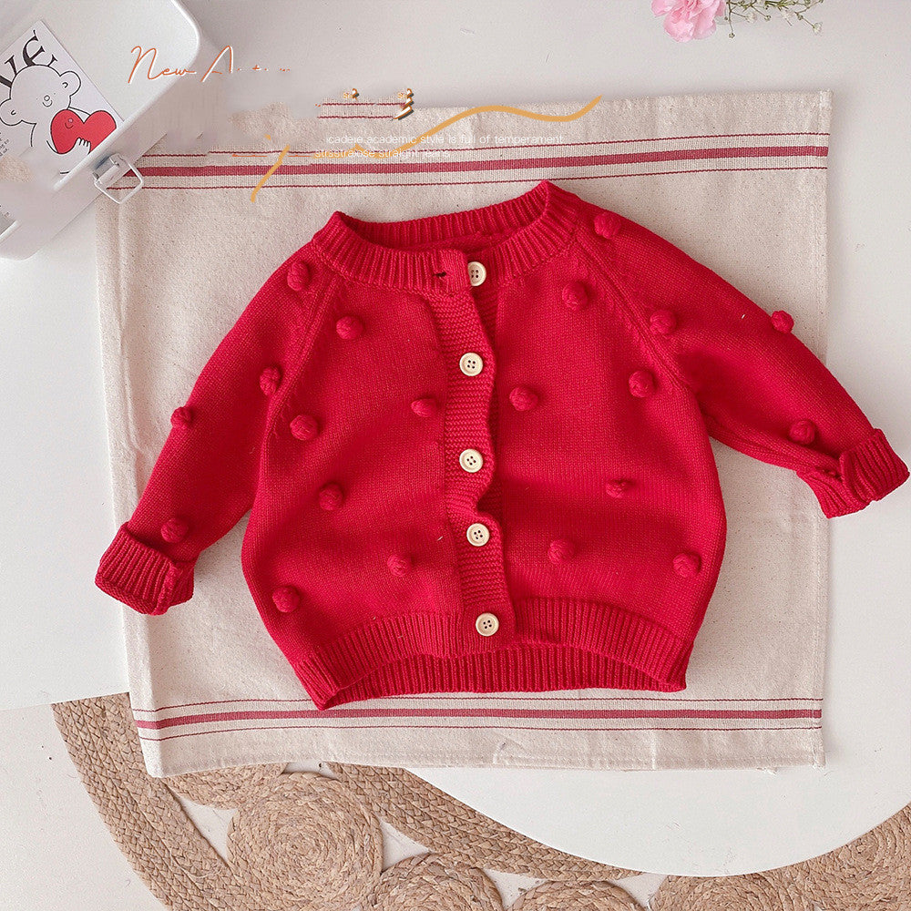 Solid Sweet Net Colour Mesh Knitted Jacket Long Sleeve Newborn Children's Clothing