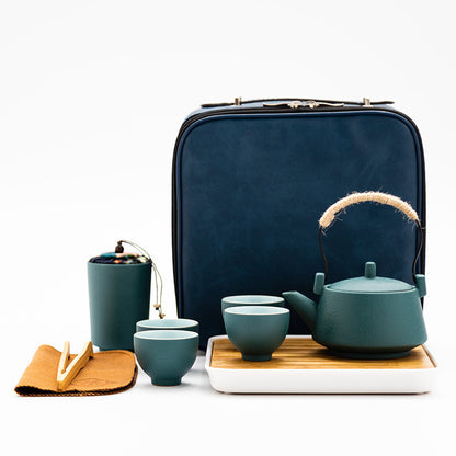 Stoneware Handle Pot With One Pot And Four Cups Outdoor Travel Tea Set