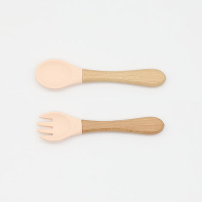 Baby Food Grade Wooden Handles Silicone Spoon Fork Cutlery-13