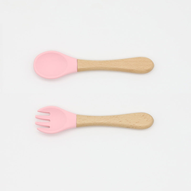 Baby Food Grade Wooden Handles Silicone Spoon Fork Cutlery-2