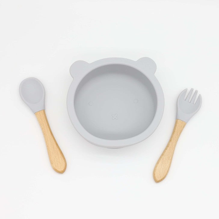 Baby Bear Shape Food Training Silicone Bowl With Spoon Tableware-7